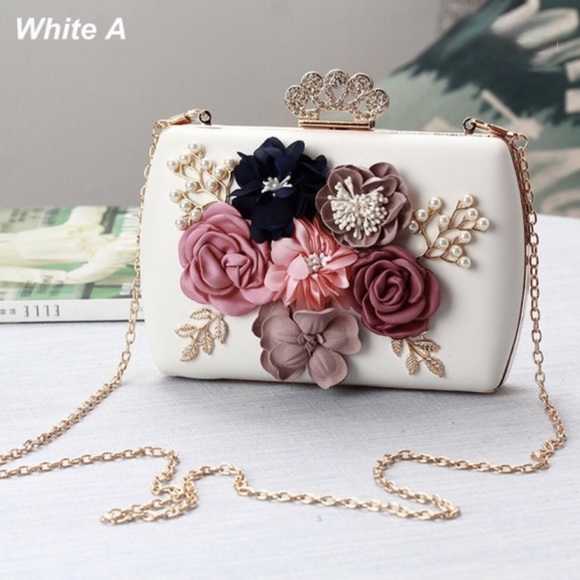 Pearls & Flower Evening Bag /Banquet Clutch/Wedding Purse - Picture 2 of 7
